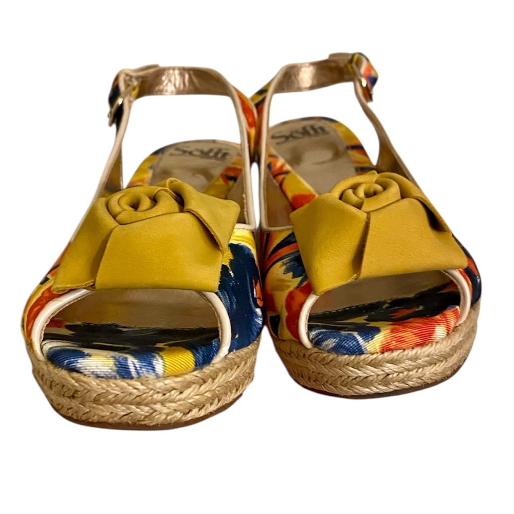 SOFFT COLORFUL PLATFORM WEDGE SANDALS WITH FLOWERS SIZE 7.5 COMFORT HEELS FUN! - Picture 8 of 16